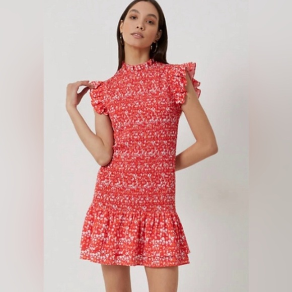 NEW! French Connection Hibiscus Verona Floral Smocked
Minidress. Size: Small - Picture 1 of 8
